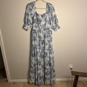 Baltic Born White and Blue Floral Maxi Dress
